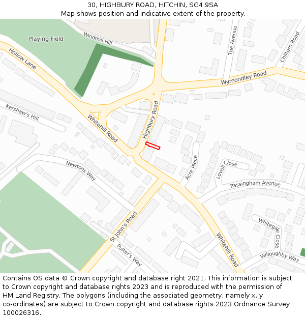 30, HIGHBURY ROAD, HITCHIN, SG4 9SA: Location map and indicative extent of plot