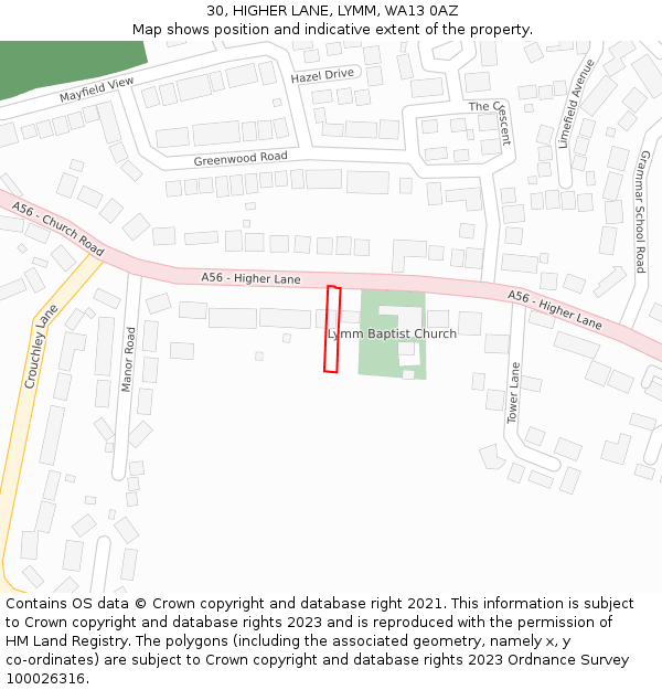 30, HIGHER LANE, LYMM, WA13 0AZ: Location map and indicative extent of plot
