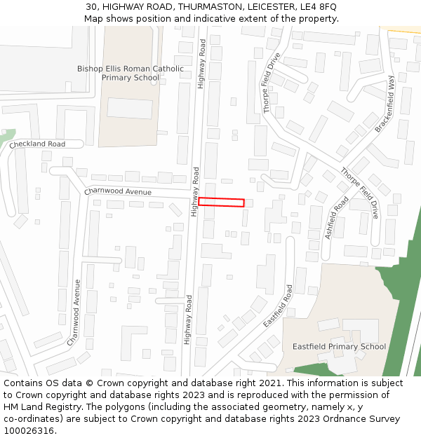 30, HIGHWAY ROAD, THURMASTON, LEICESTER, LE4 8FQ: Location map and indicative extent of plot