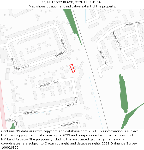 30, HILLFORD PLACE, REDHILL, RH1 5AU: Location map and indicative extent of plot