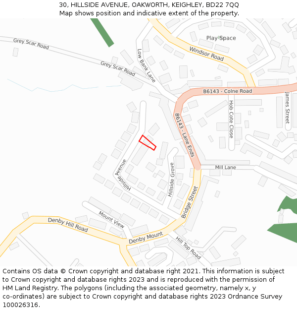 30, HILLSIDE AVENUE, OAKWORTH, KEIGHLEY, BD22 7QQ: Location map and indicative extent of plot