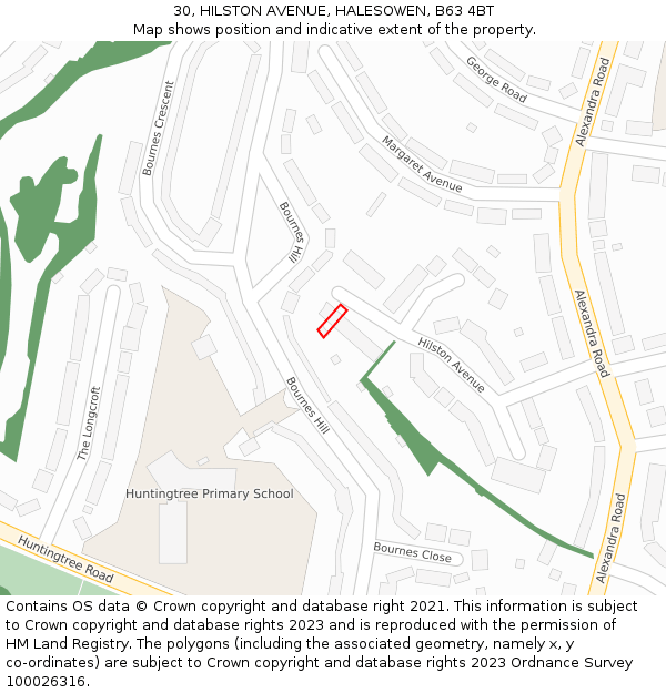 30, HILSTON AVENUE, HALESOWEN, B63 4BT: Location map and indicative extent of plot