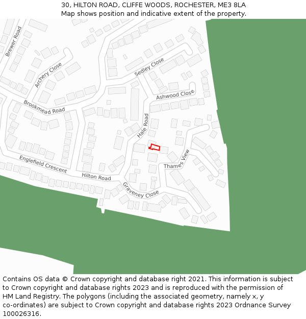 30, HILTON ROAD, CLIFFE WOODS, ROCHESTER, ME3 8LA: Location map and indicative extent of plot