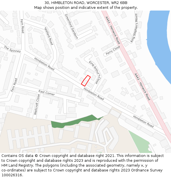 30, HIMBLETON ROAD, WORCESTER, WR2 6BB: Location map and indicative extent of plot