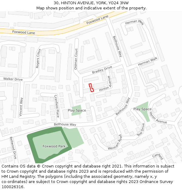 30, HINTON AVENUE, YORK, YO24 3NW: Location map and indicative extent of plot