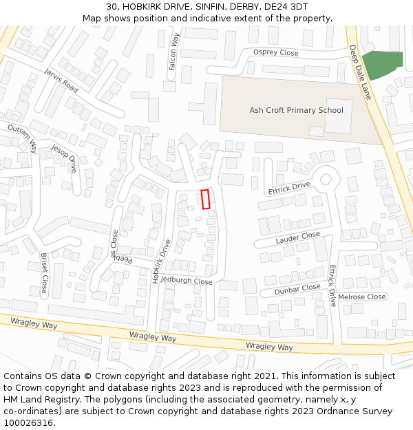 30, HOBKIRK DRIVE, SINFIN, DERBY, DE24 3DT: Location map and indicative extent of plot
