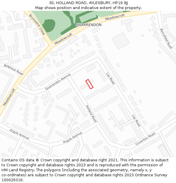 30, HOLLAND ROAD, AYLESBURY, HP19 9JJ: Location map and indicative extent of plot