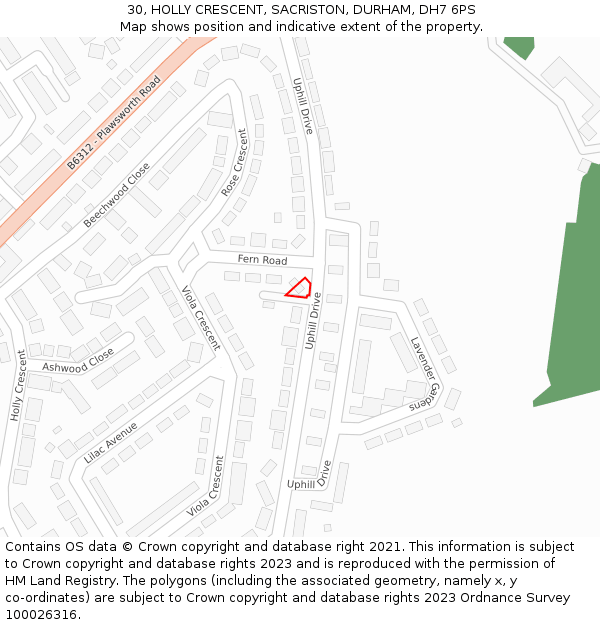 30, HOLLY CRESCENT, SACRISTON, DURHAM, DH7 6PS: Location map and indicative extent of plot