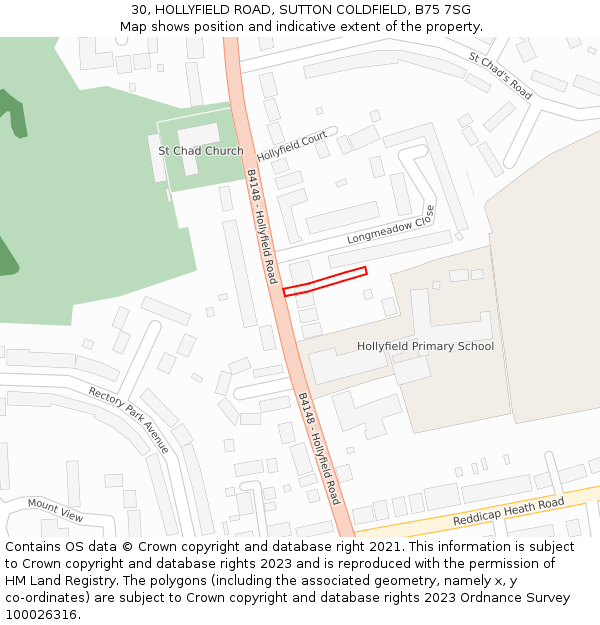 30, HOLLYFIELD ROAD, SUTTON COLDFIELD, B75 7SG: Location map and indicative extent of plot