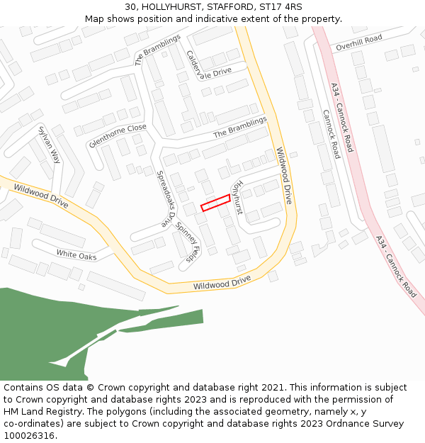 30, HOLLYHURST, STAFFORD, ST17 4RS: Location map and indicative extent of plot