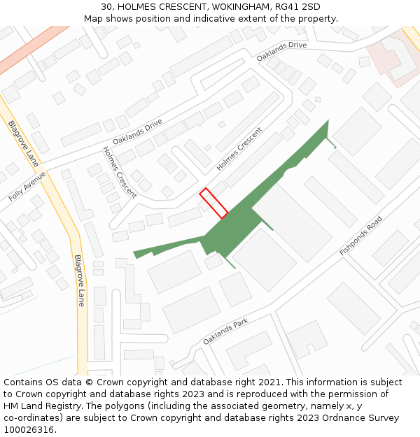 30, HOLMES CRESCENT, WOKINGHAM, RG41 2SD: Location map and indicative extent of plot