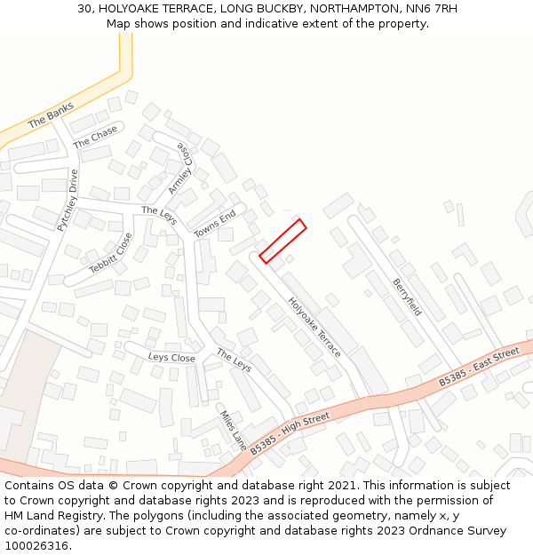 30, HOLYOAKE TERRACE, LONG BUCKBY, NORTHAMPTON, NN6 7RH: Location map and indicative extent of plot