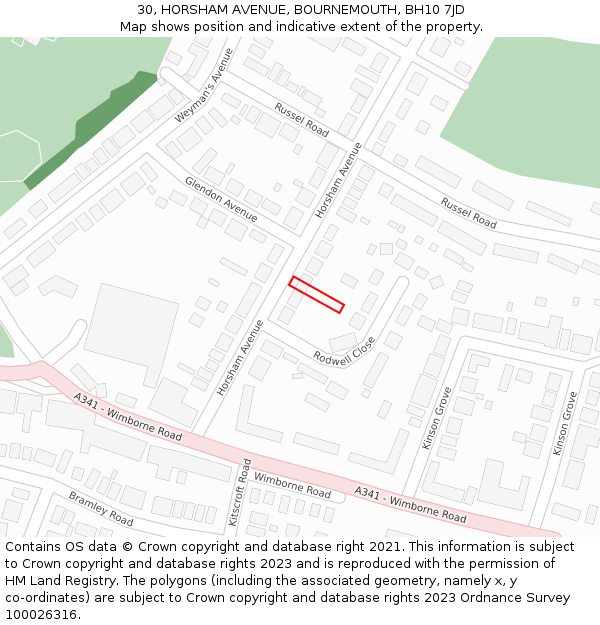 30, HORSHAM AVENUE, BOURNEMOUTH, BH10 7JD: Location map and indicative extent of plot