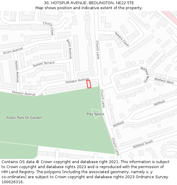 30, HOTSPUR AVENUE, BEDLINGTON, NE22 5TE: Location map and indicative extent of plot