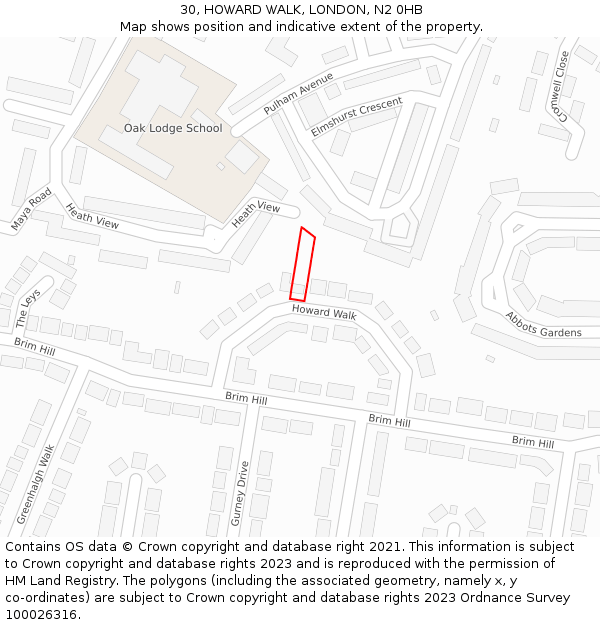 30, HOWARD WALK, LONDON, N2 0HB: Location map and indicative extent of plot