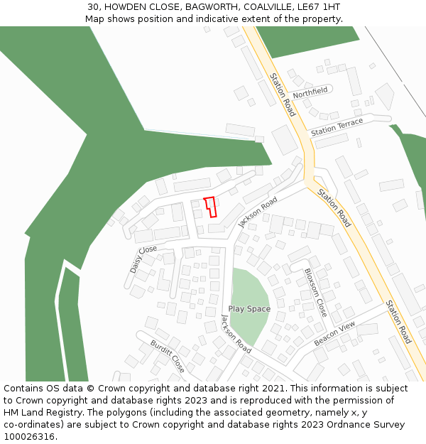 30, HOWDEN CLOSE, BAGWORTH, COALVILLE, LE67 1HT: Location map and indicative extent of plot