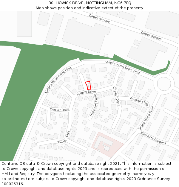 30, HOWICK DRIVE, NOTTINGHAM, NG6 7FQ: Location map and indicative extent of plot
