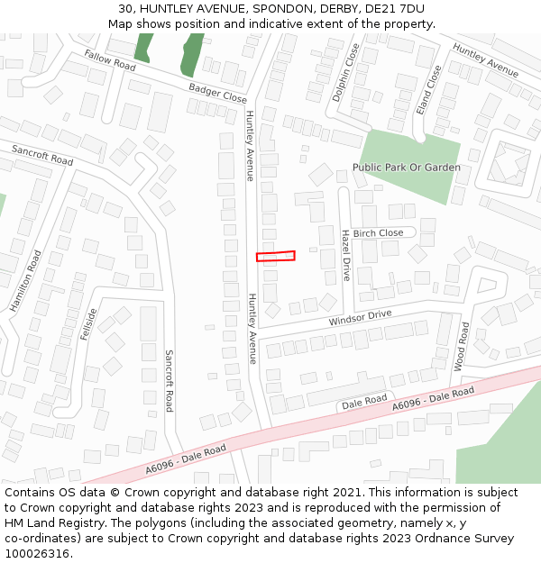30, HUNTLEY AVENUE, SPONDON, DERBY, DE21 7DU: Location map and indicative extent of plot