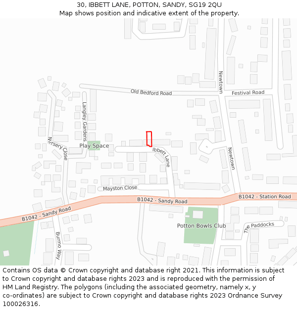 30, IBBETT LANE, POTTON, SANDY, SG19 2QU: Location map and indicative extent of plot