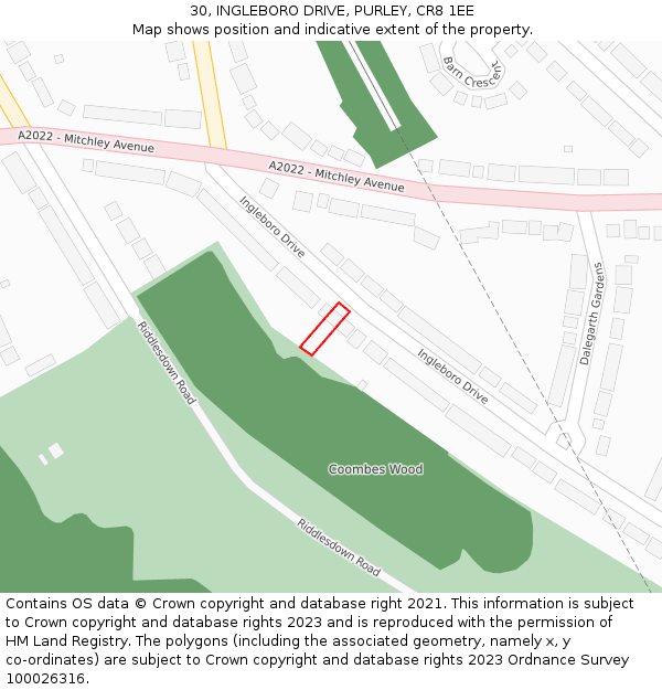30, INGLEBORO DRIVE, PURLEY, CR8 1EE: Location map and indicative extent of plot