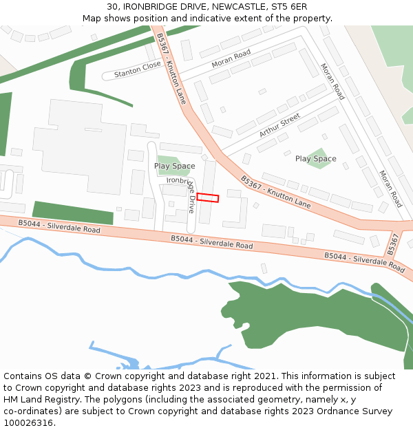 30, IRONBRIDGE DRIVE, NEWCASTLE, ST5 6ER: Location map and indicative extent of plot