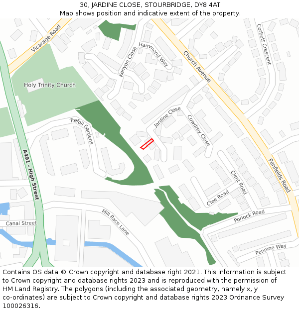 30, JARDINE CLOSE, STOURBRIDGE, DY8 4AT: Location map and indicative extent of plot