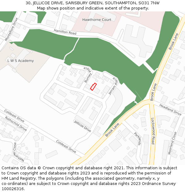 30, JELLICOE DRIVE, SARISBURY GREEN, SOUTHAMPTON, SO31 7NW: Location map and indicative extent of plot