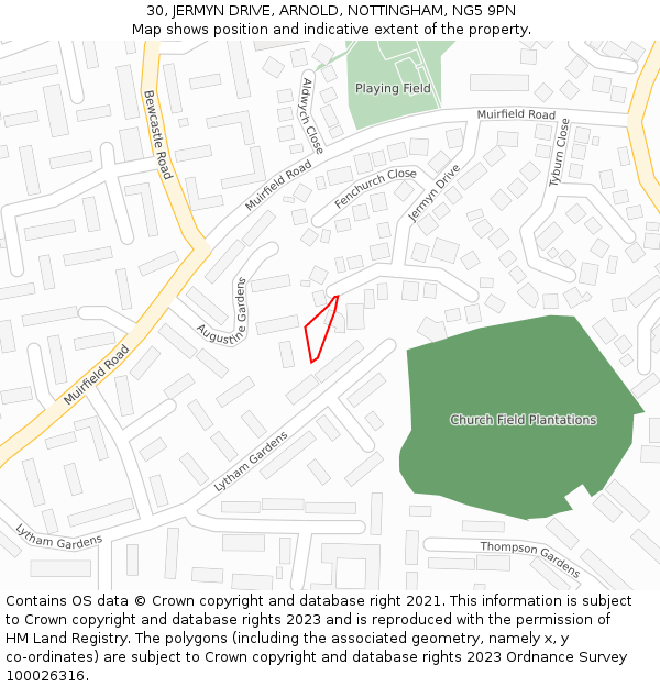 30, JERMYN DRIVE, ARNOLD, NOTTINGHAM, NG5 9PN: Location map and indicative extent of plot