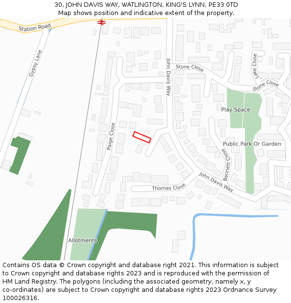30, JOHN DAVIS WAY, WATLINGTON, KING'S LYNN, PE33 0TD: Location map and indicative extent of plot