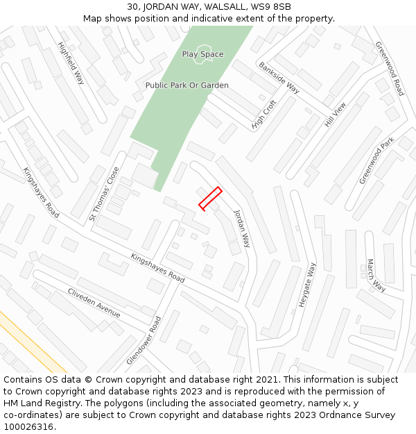 30, JORDAN WAY, WALSALL, WS9 8SB: Location map and indicative extent of plot