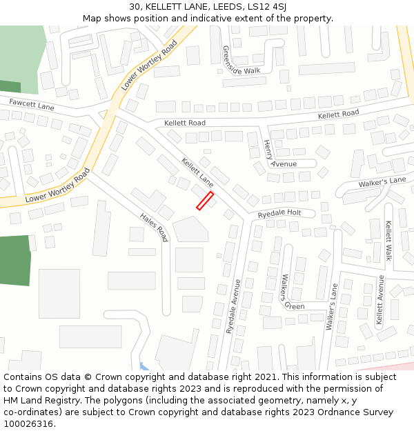 30, KELLETT LANE, LEEDS, LS12 4SJ: Location map and indicative extent of plot