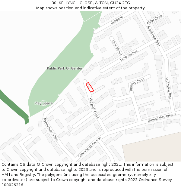 30, KELLYNCH CLOSE, ALTON, GU34 2EG: Location map and indicative extent of plot
