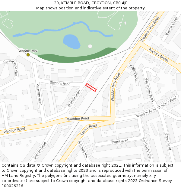 30, KEMBLE ROAD, CROYDON, CR0 4JP: Location map and indicative extent of plot