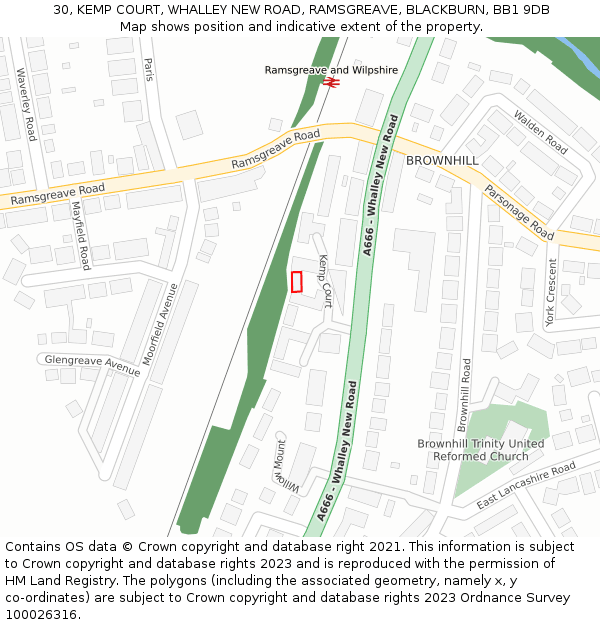 30, KEMP COURT, WHALLEY NEW ROAD, RAMSGREAVE, BLACKBURN, BB1 9DB: Location map and indicative extent of plot