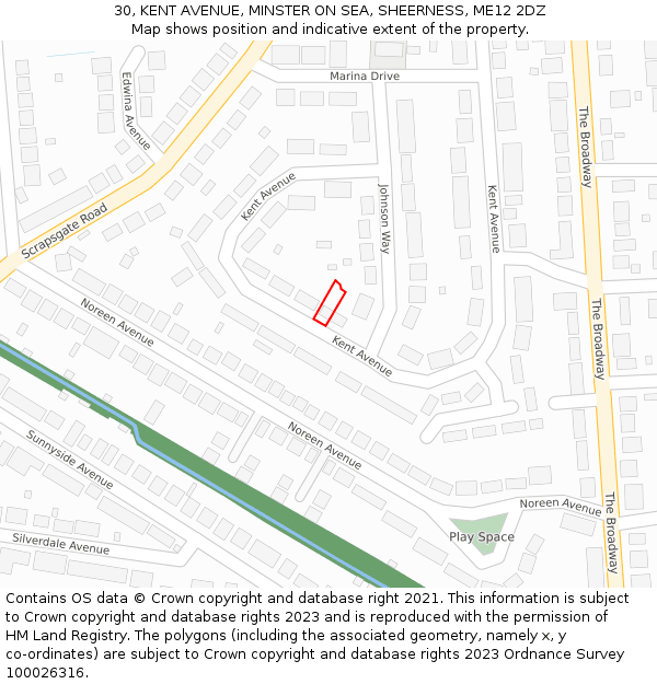 30, KENT AVENUE, MINSTER ON SEA, SHEERNESS, ME12 2DZ: Location map and indicative extent of plot