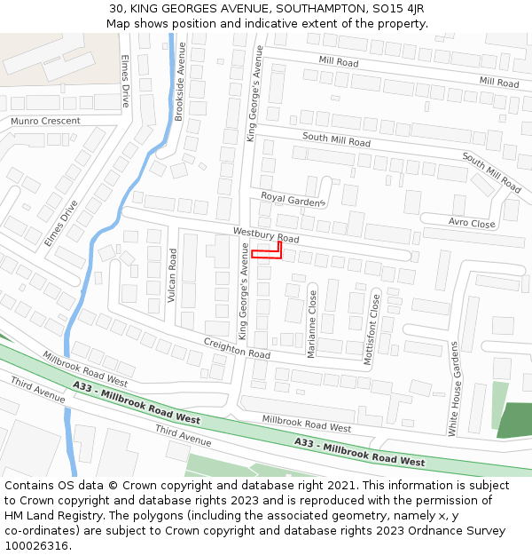 30, KING GEORGES AVENUE, SOUTHAMPTON, SO15 4JR: Location map and indicative extent of plot