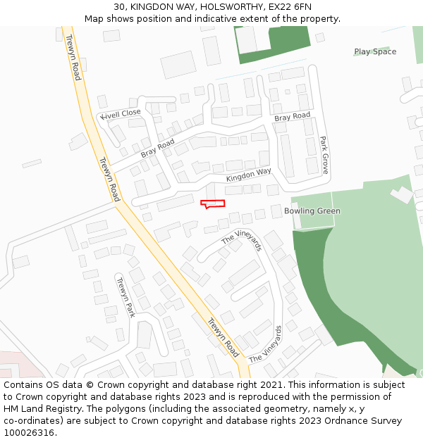 30, KINGDON WAY, HOLSWORTHY, EX22 6FN: Location map and indicative extent of plot