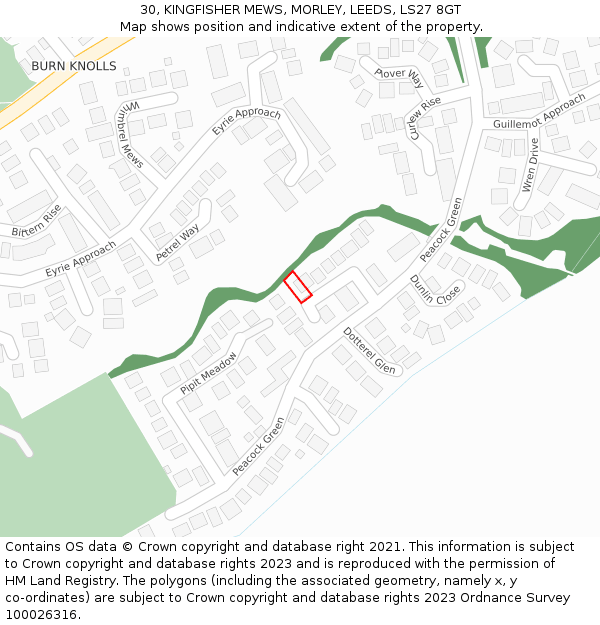 30, KINGFISHER MEWS, MORLEY, LEEDS, LS27 8GT: Location map and indicative extent of plot