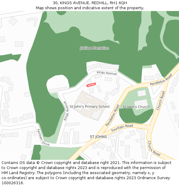30, KINGS AVENUE, REDHILL, RH1 6QH: Location map and indicative extent of plot