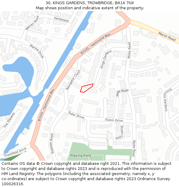 30, KINGS GARDENS, TROWBRIDGE, BA14 7NX: Location map and indicative extent of plot