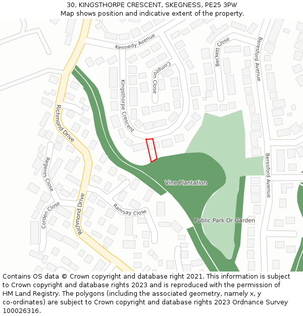 30, KINGSTHORPE CRESCENT, SKEGNESS, PE25 3PW: Location map and indicative extent of plot