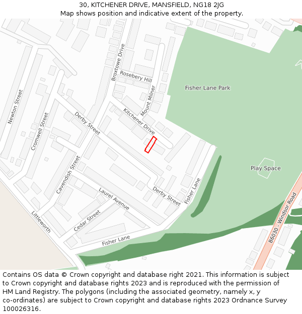 30, KITCHENER DRIVE, MANSFIELD, NG18 2JG: Location map and indicative extent of plot