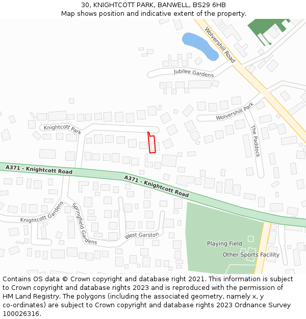 30, KNIGHTCOTT PARK, BANWELL, BS29 6HB: Location map and indicative extent of plot