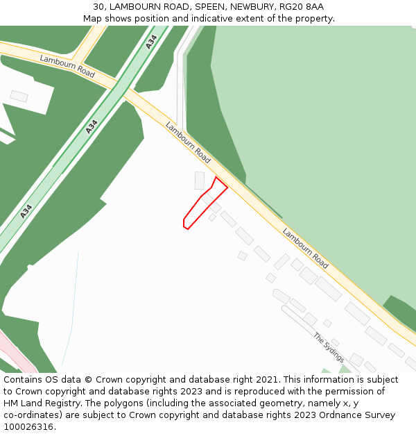 30, LAMBOURN ROAD, SPEEN, NEWBURY, RG20 8AA: Location map and indicative extent of plot