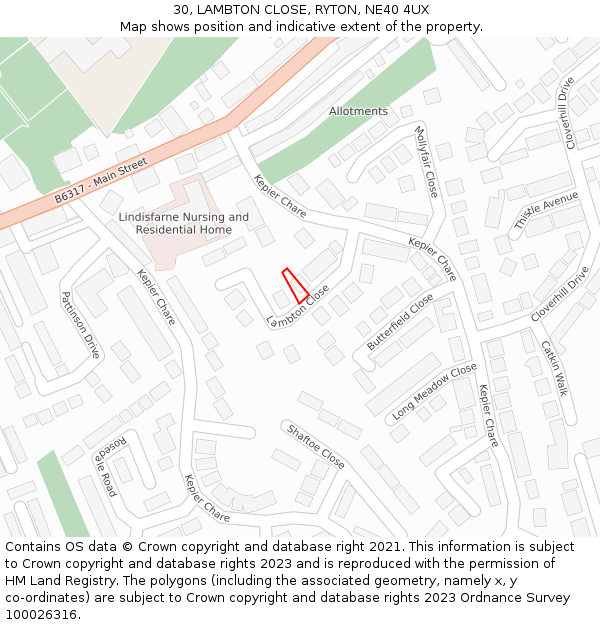 30, LAMBTON CLOSE, RYTON, NE40 4UX: Location map and indicative extent of plot
