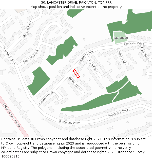 30, LANCASTER DRIVE, PAIGNTON, TQ4 7RR: Location map and indicative extent of plot