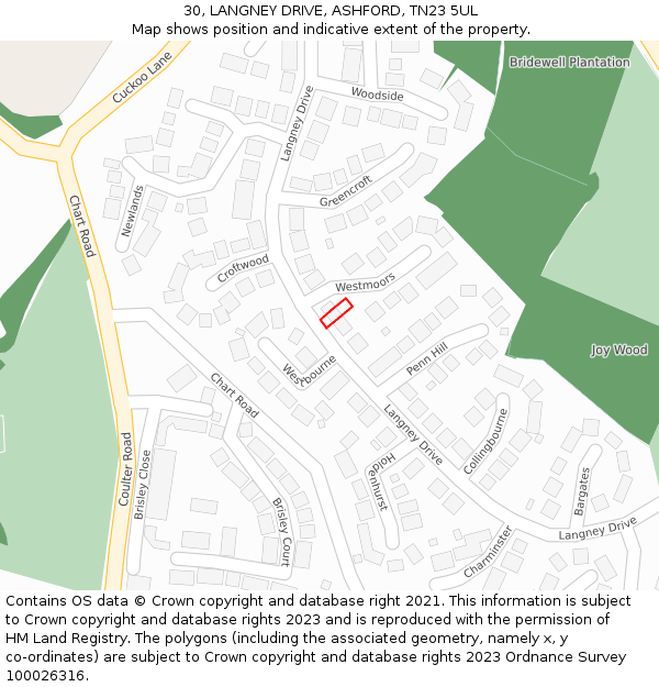 30, LANGNEY DRIVE, ASHFORD, TN23 5UL: Location map and indicative extent of plot