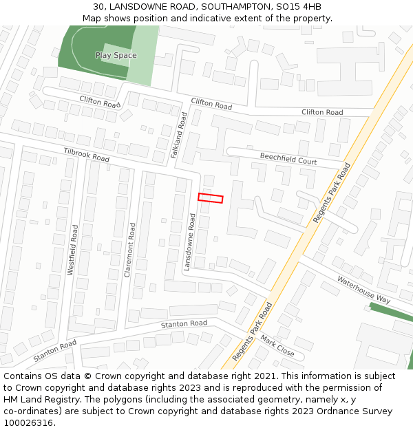 30, LANSDOWNE ROAD, SOUTHAMPTON, SO15 4HB: Location map and indicative extent of plot