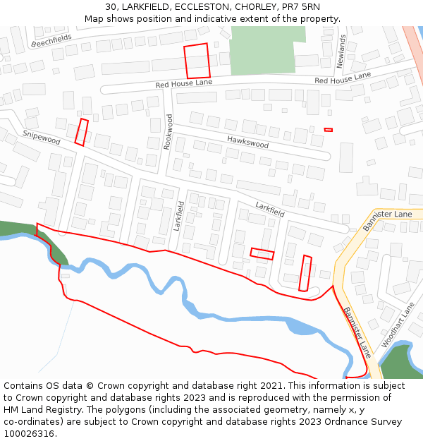 30, LARKFIELD, ECCLESTON, CHORLEY, PR7 5RN: Location map and indicative extent of plot