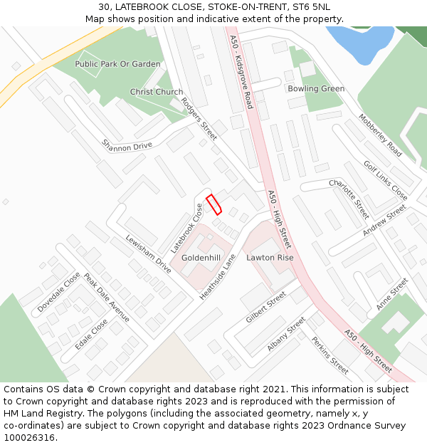 30, LATEBROOK CLOSE, STOKE-ON-TRENT, ST6 5NL: Location map and indicative extent of plot